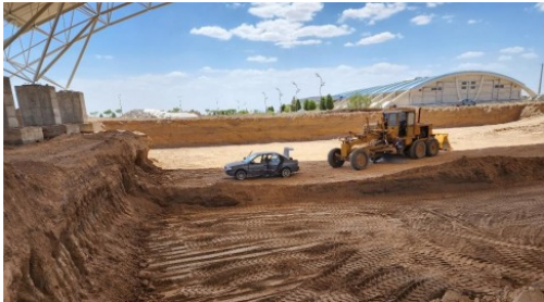 The end of the earthworks for the third phase of the sports hall.